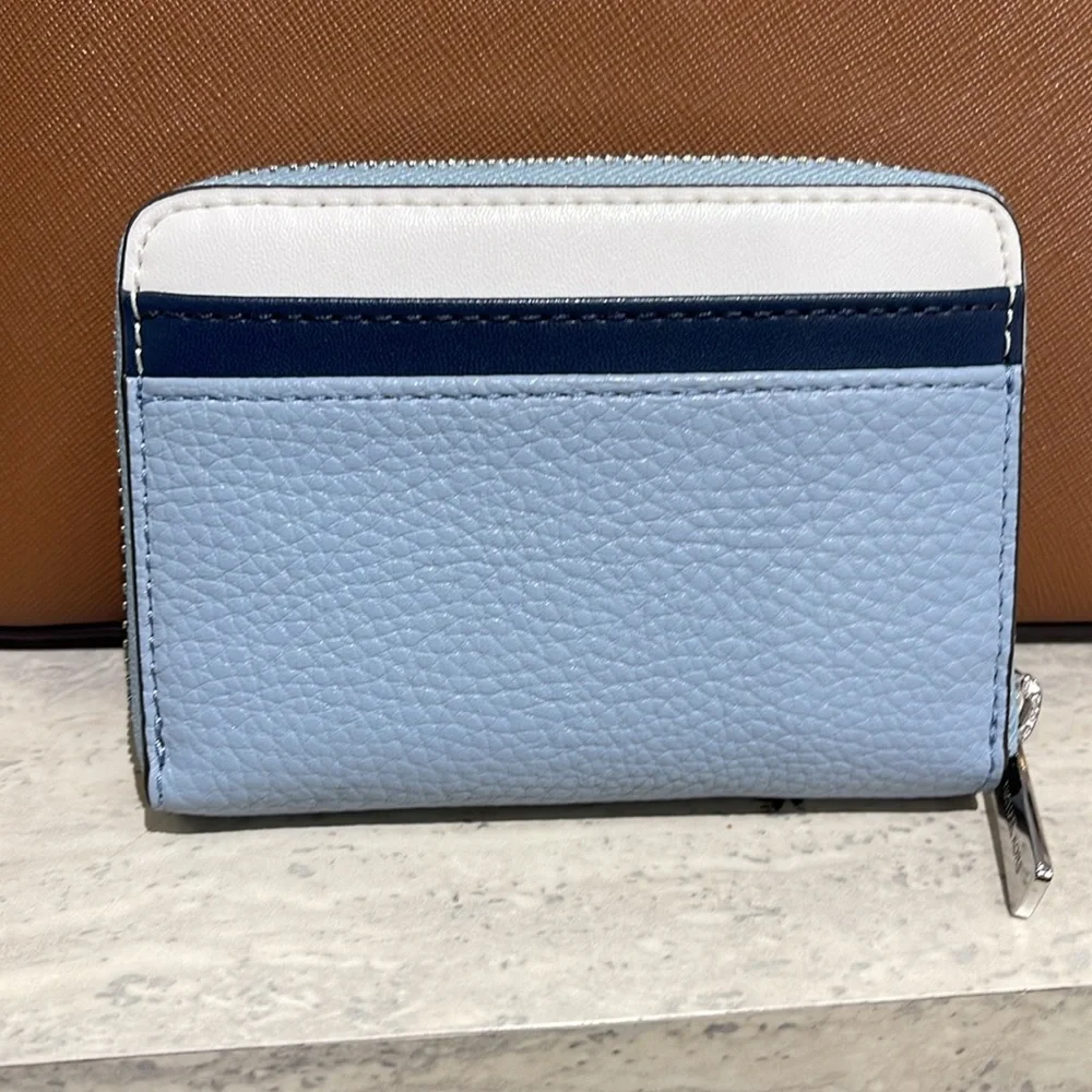 Michael Kors Jet Set Travel Medium Zip Around Color-Block Wallet Pale Blue Mult